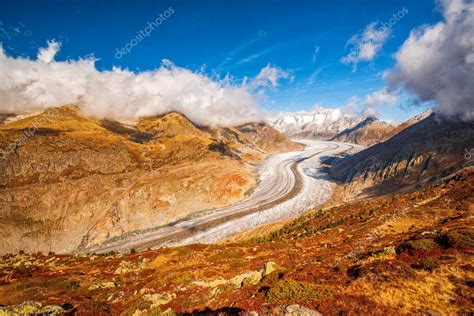 Impresionante Paisaje Oto Al De Lengua Del Glaciar Aletsch En Los Alpes