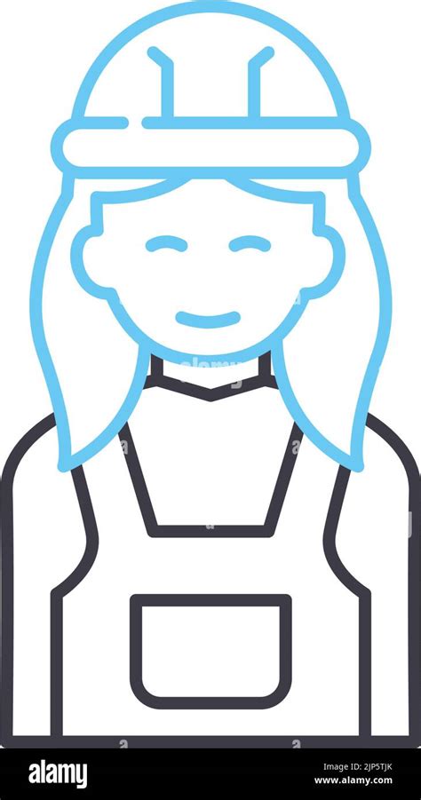 Factory Worker Women Line Icon Outline Symbol Vector Illustration