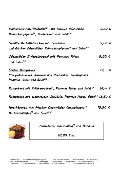 Speisekarte Von Breuberger Stuben Restaurant Breuberg