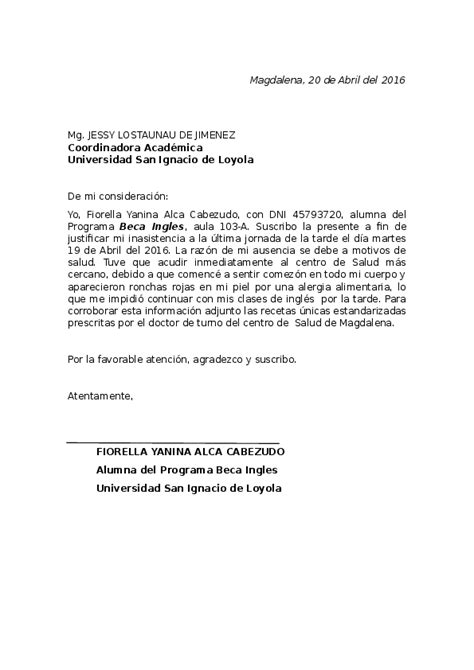 Doc Carta De Justificación De Inasistencia A La Universidad