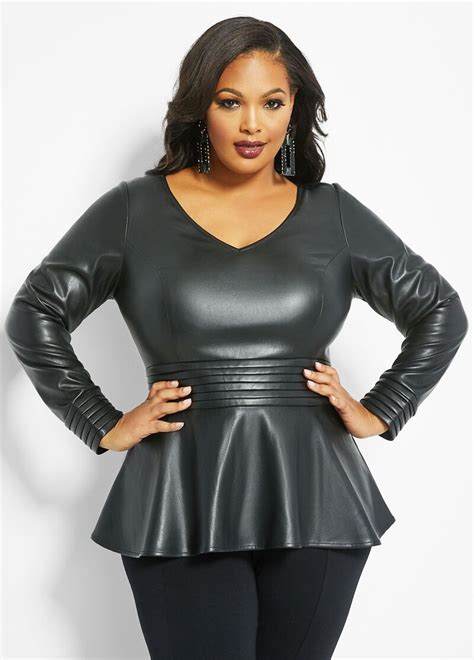 Plus Size Leather Peplum Top Leather Peplum Tops Long Sleeve Peplum