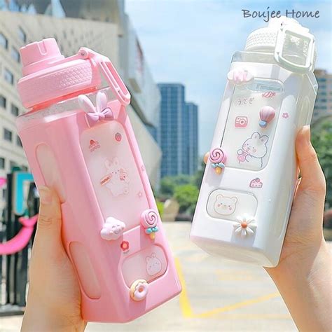 Aquaflask Cute Water Bottle For Girls With Lid Straw Sticker Plastic