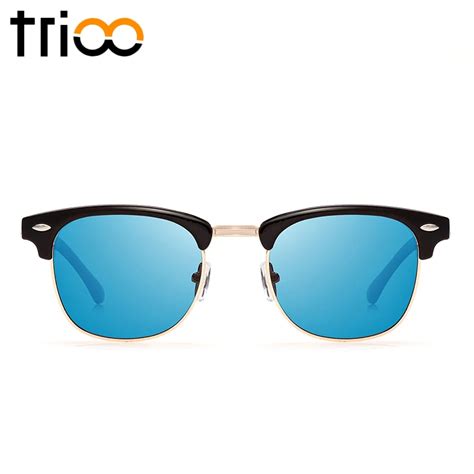 Trioo Blue Mirror Polarized Sunglasses Women Brand Designer Half Frame