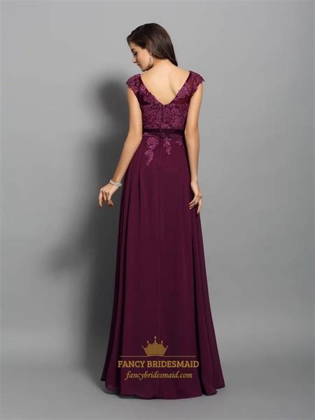 Illusion Neckline Cap Sleeve Chiffon Long Prom Dress With Keyhole Back