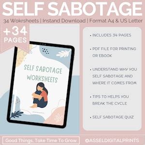 34 Self Sabotage Worksheets Bundle Self Sabotage Workbook Therapy