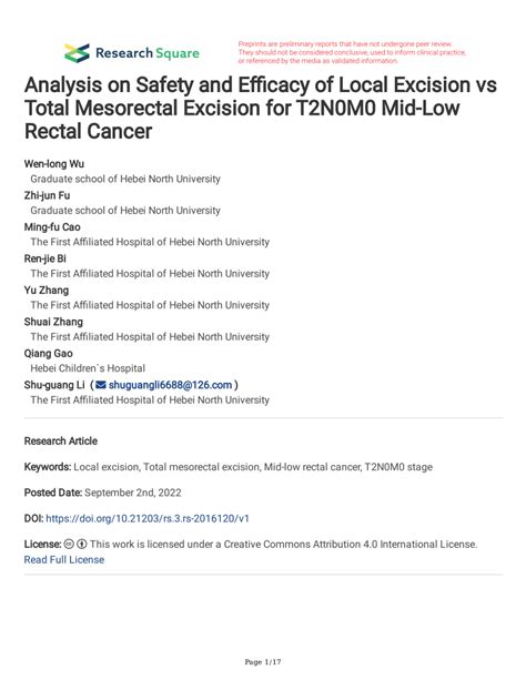 PDF Analysis On Safety And Efficacy Of Local Excision Vs Total