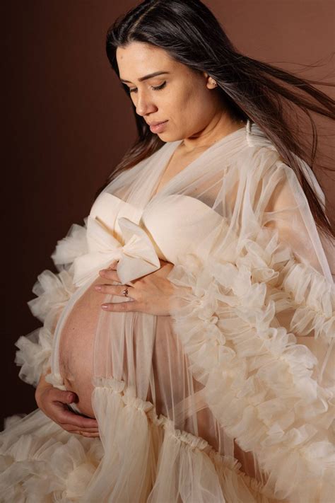 Cream Tulle Maternity Robe Long Bridal Robe Photoshoot Robe Etsy