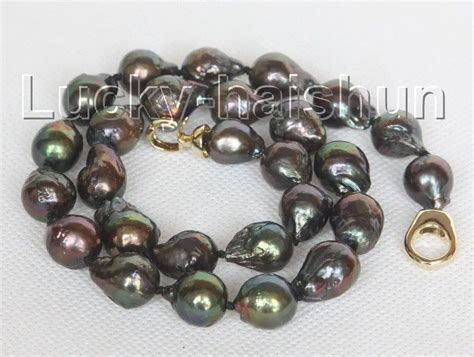 Natural Baroque Mm Peacock Black Reborn Keshi Pearls Necklace