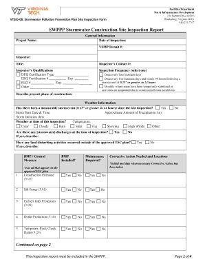 Fillable Online Swppp Stormwater Construction Site Inspection Report