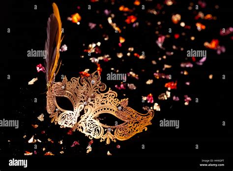 Gold Carnival Mask On Black Background Stock Photo Alamy