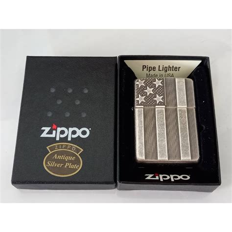 Zippo Us Flag Armor Case Antique Silver Plate Pipe