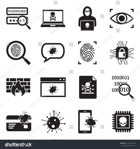 Cybercrime Icons Black Flat Design Vector Stock Vector Royalty Free