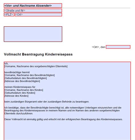 Vollmacht Beantragung Kinderreisepass Pdf Vorlage Kostenlose Vordrucke