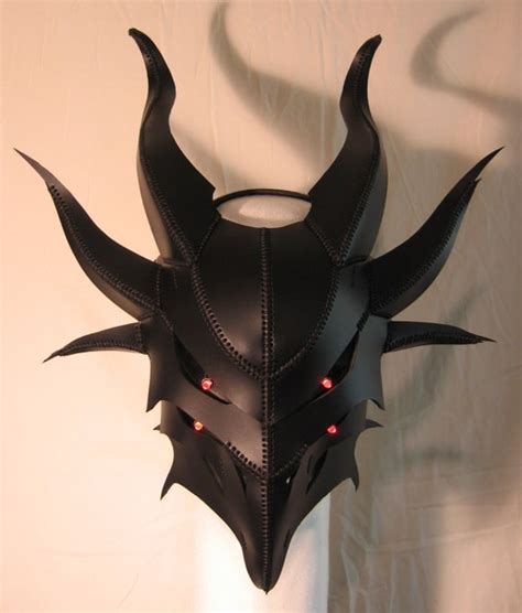 Handmade Black Leather Demon Mask V2 With Glowing By Wintersedge