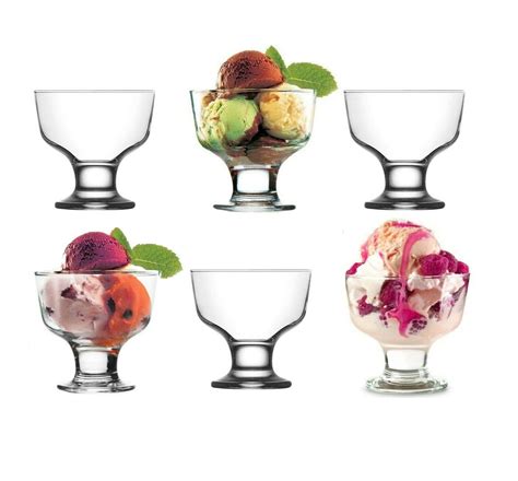 6 X Ice Cream Sundae Glass Footed Dessert Bowls Fruit Cocktail Trifle Glasses