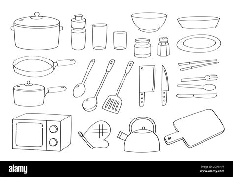 Lindos Utensilios De Cocina Dibujos Animados Iconos Y Objetos