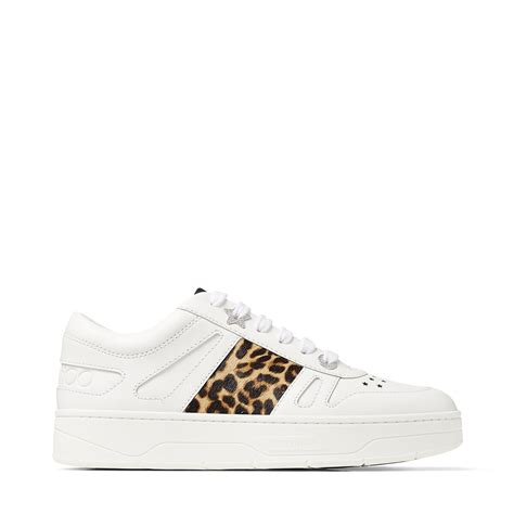 Jimmy Choo Hawaii F White Calf Leather And Natural Mix Leopard Print