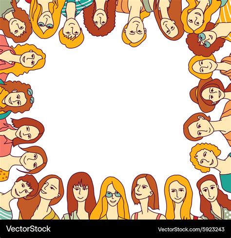 Woman Faces Frame Color Border Isolate White Vector Image