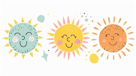 Hand Drawn Funny Happy Smiley Sun Character Cute Summer Concept