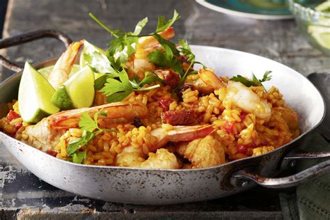 Saffron Chicken Prawn Chorizo Paella