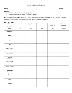 Fillable Online Phys And Chem Properties And Changes And Key Fax