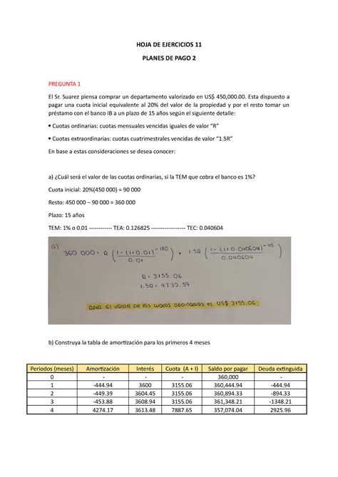 Hoja de ejercicios semana 12 Matemática Financiera UPC Studocu