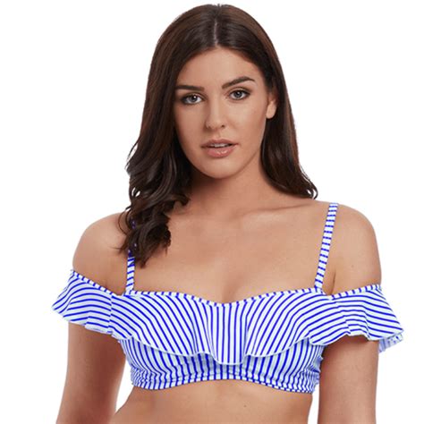 Freya Swim Totally Stripe Bardot Bikini Top Cobalt Annadiva