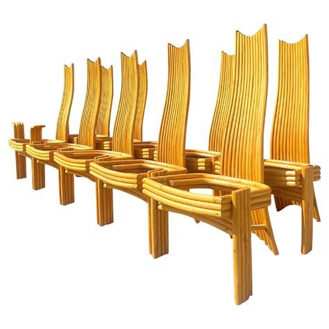 Pencil Reed Rattan High Back Dining Chairs Set Of At Stdibs