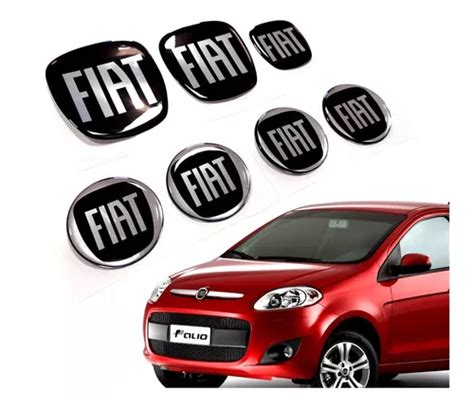 Kit 7 Adesivos Emblema Fiat Preto Black Palio Resinado Res27