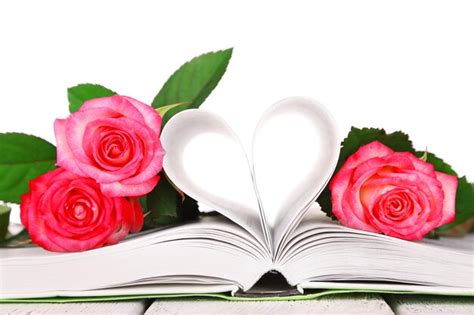 Premium Photo Open Book With Beautiful Roses Isolated On White