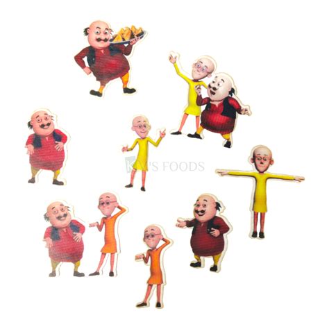 12 PCs Colourful Mix Design Motu Patlu Cartoon Theme Pre-Cut Pre-Printed Edible Wafer Paper ...