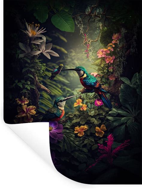 Muurstickers Sticker Folie Bloemen Vogel Jungle Planten