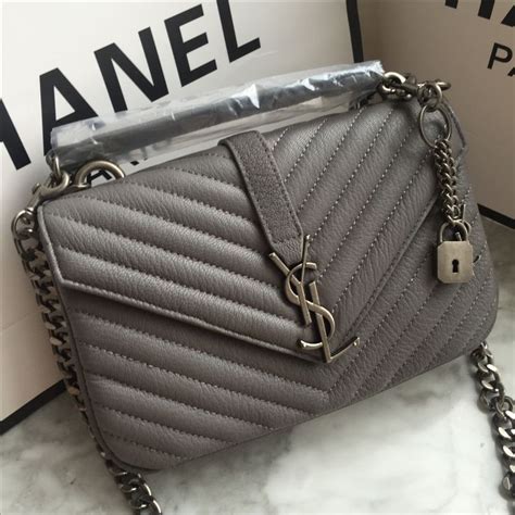 Ysl Saint Laurent Slp College Woman Chain Bag Deerskin Gray Color