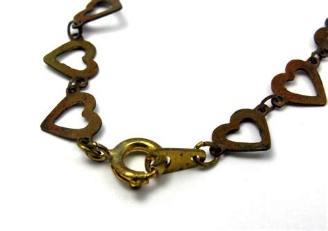 Vintage Rusted Brass Heart Connector Chain Necklaces 2X C583