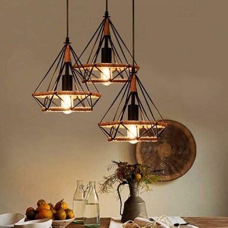 Corde De Chanvre Cage Lampe De Plafond Lustre Suspension Industrielle