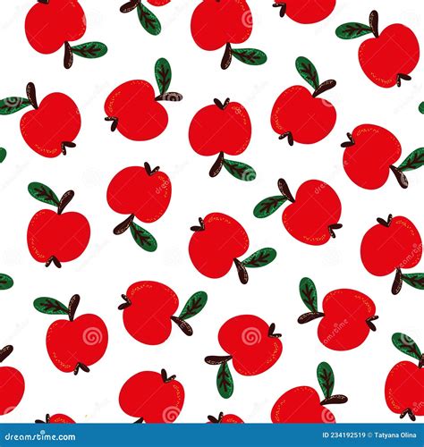 Seamless Pattern With Red Apples On A White Background Stock Vector