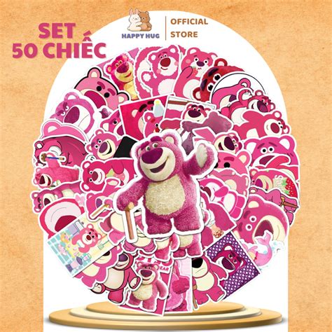 Bộ 10 50 Sticker Gấu Dâu Lotso Huggin Bear Miếng Dán Trang Trí Hoạt