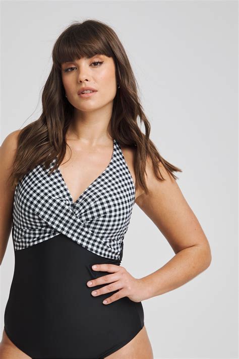 Buy Figleaves Gingham Tailor Twist Underwired Halter Tummy Control