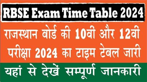 Rbse Exam Time Table 2024 राजस्थान बोर्ड की 10वीं तथा 12वीं परीक्षा 2024 का टाइम टेबल जारी