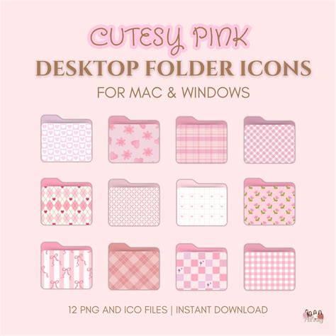 Cutesy Pink Desktop Folder Icons For Mac And Windows Instant Download