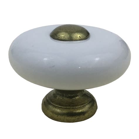 Round Ceramic Knob 1816 White Antique Brass Rapid Start