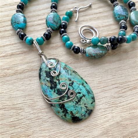 African Turquoise Pendant Necklace Vintage African Turquoise Jewelry