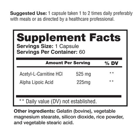 ALA/ALC 750 mg Complex 60 Capsules - 1 Life Science