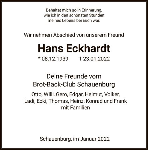 Traueranzeigen Von Hans Eckhardt Trauer Hna De