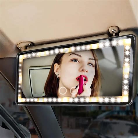 Car Sun Visor Vanity Mirror Rechargeable Led Makeup Mirror With 3 Light Modes 60 Leds Dimmable