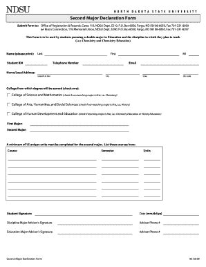 Fillable Online Ndsu Second Major Declaration Form Ndsu Fax Email