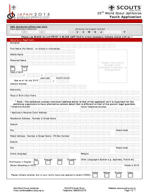 Fillable Online Scouts Org Rd World Scout Jamboree Youth Application