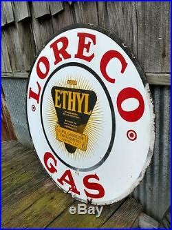 Vintage Original Loreco Ethyl Gasoline Porcelain Sign Lousiana Oil Co