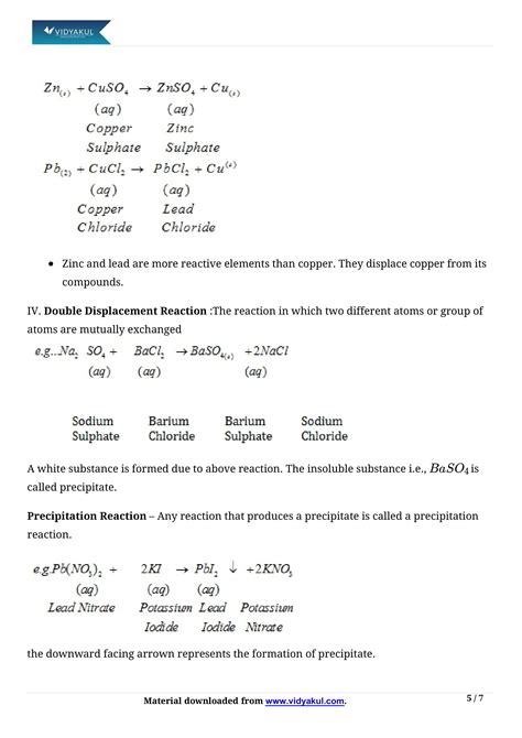 Class Th Science Chemicals Reactions And Equations Ncert Notes Cbse