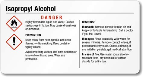 Isopropyl Alcohol Chemical GHS Label, 2in. x 3.75in., SKU: GHS-029-C